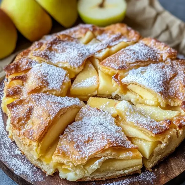 Blätterteigkuchen mit Puddingcreme und Apfel