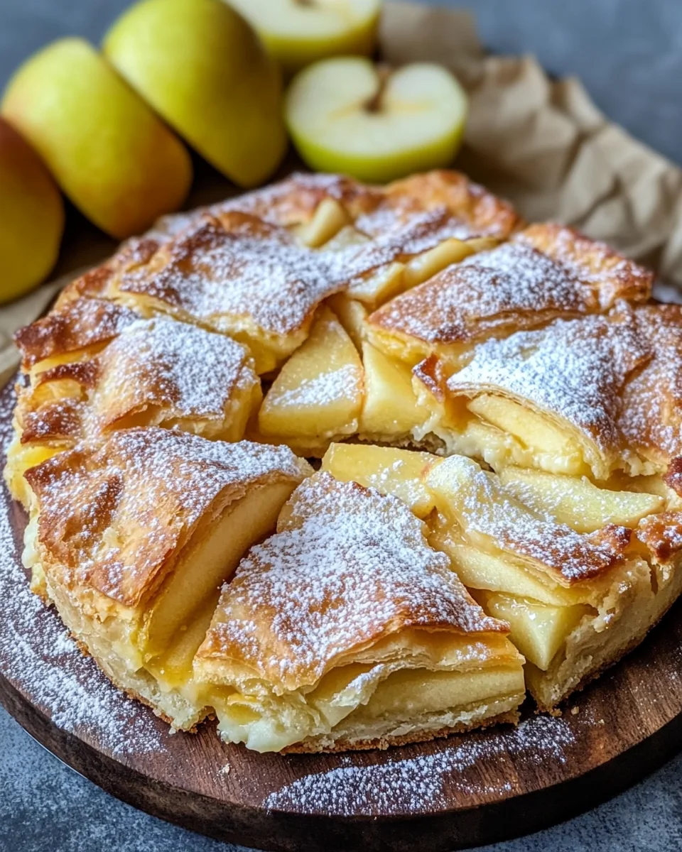 Bl&auml;tterteigkuchen mit Puddingcreme und Apfel