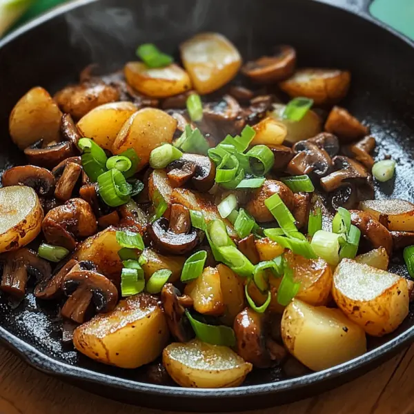 Champignon-Kartoffel-Pfanne mit Frühlingszwiebeln