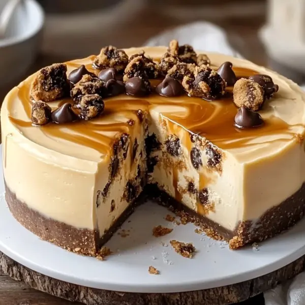Cookie Dough Cheesecake mit Salted Caramel Swirl