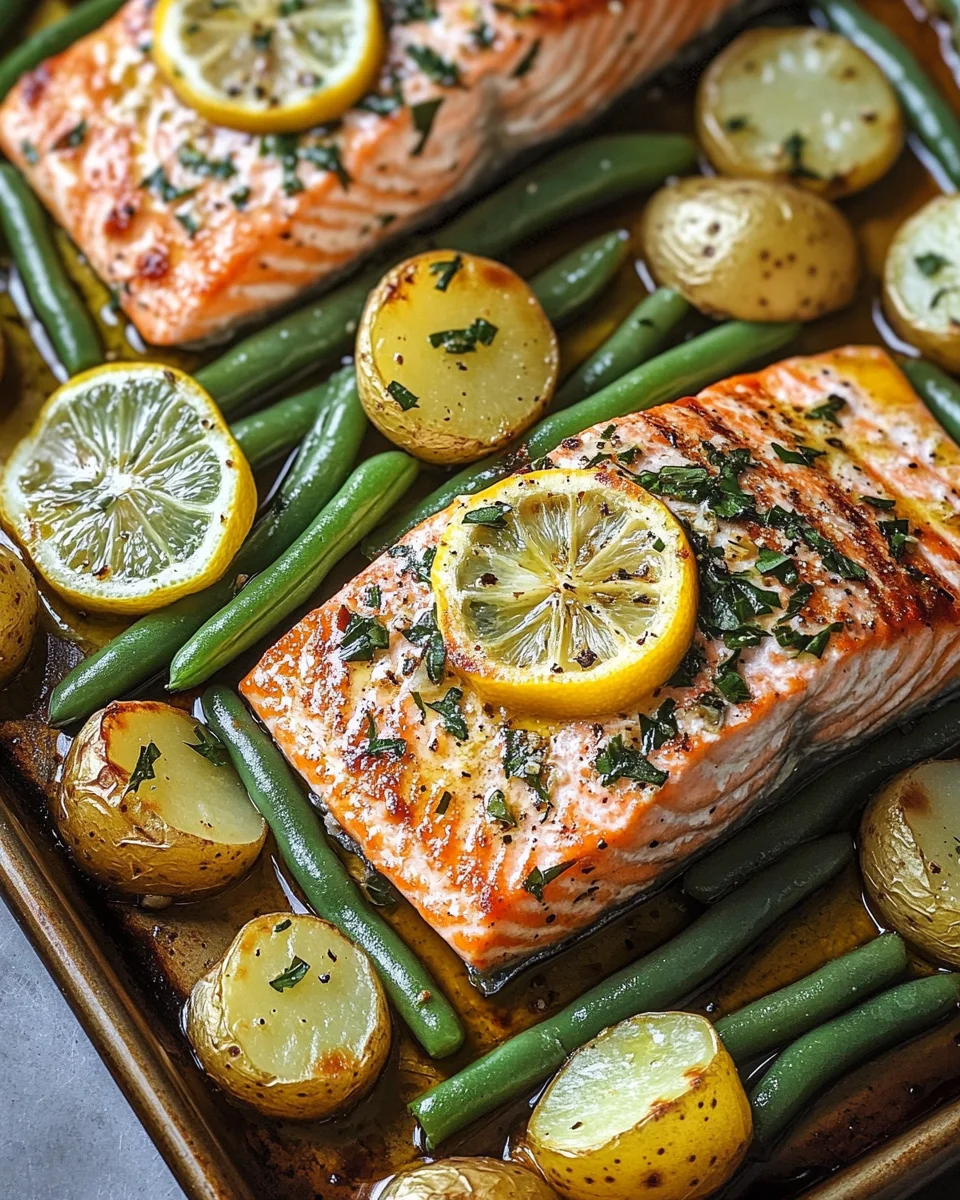 Einfaches Blechlachs Rezept mit grünen Bohnen und Kartoffeln 18 Einfaches