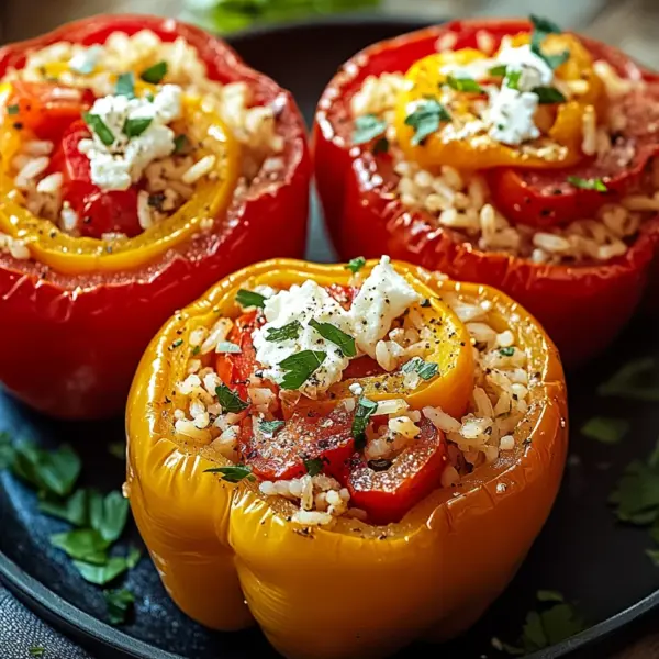 Gefüllte Ofenpaprika mit Reis und Feta