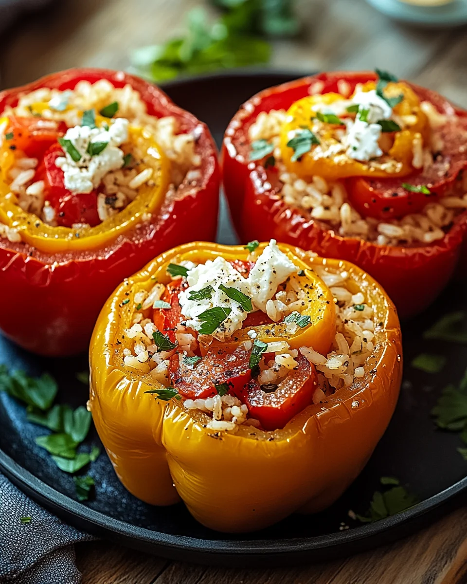 Gef&uuml;llte Ofenpaprika mit Reis und Feta