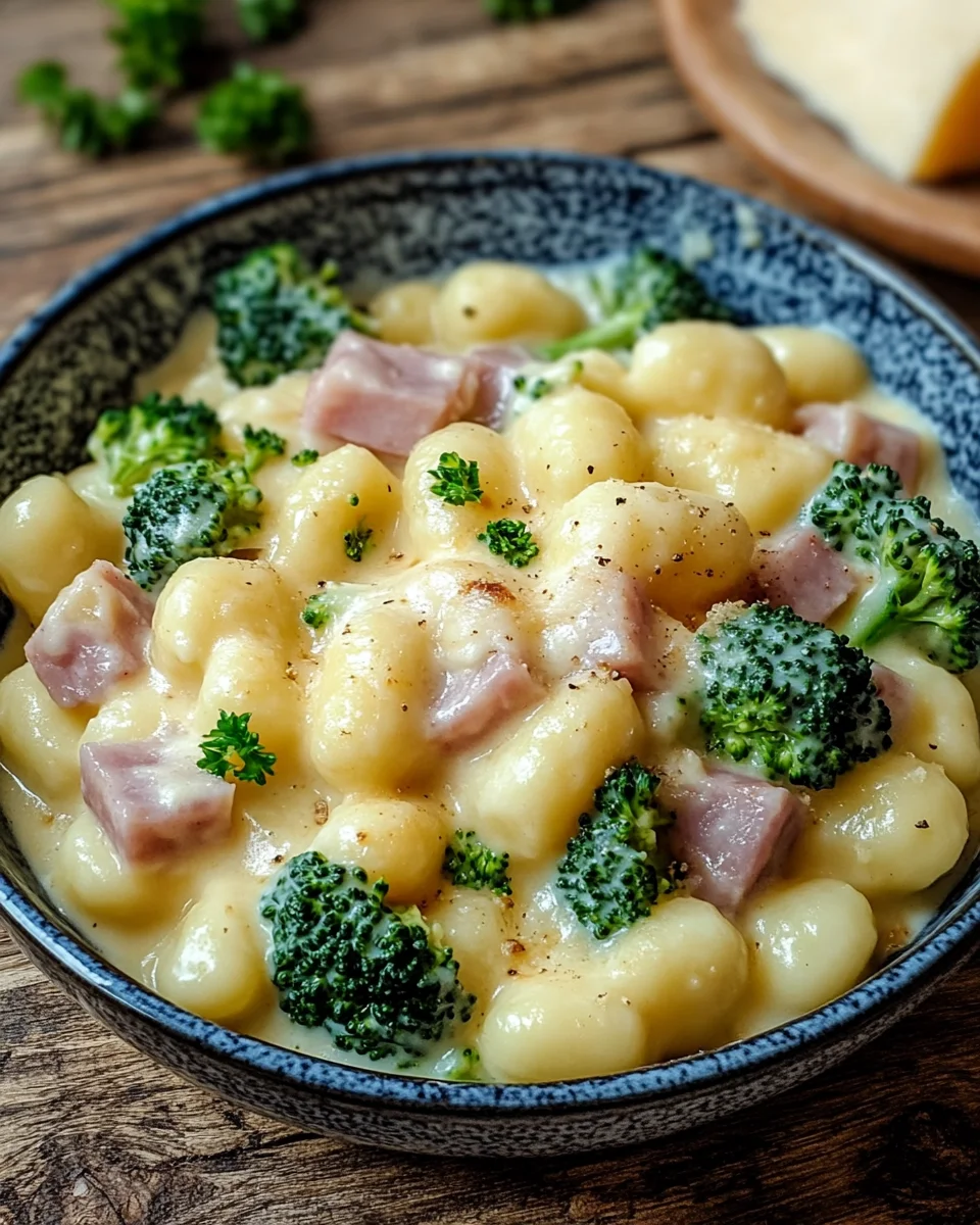 Gnocchi mit Brokkoli und Schinken in cremiger K&auml;seso&szlig;e