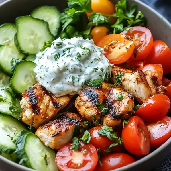 Griechische Hähnchen-Tzatziki-Bowl