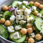 Gurkensalat mit Feta und Kichererbsen
