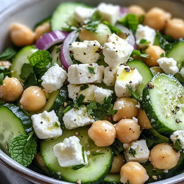Gurkensalat mit Feta und Kichererbsen