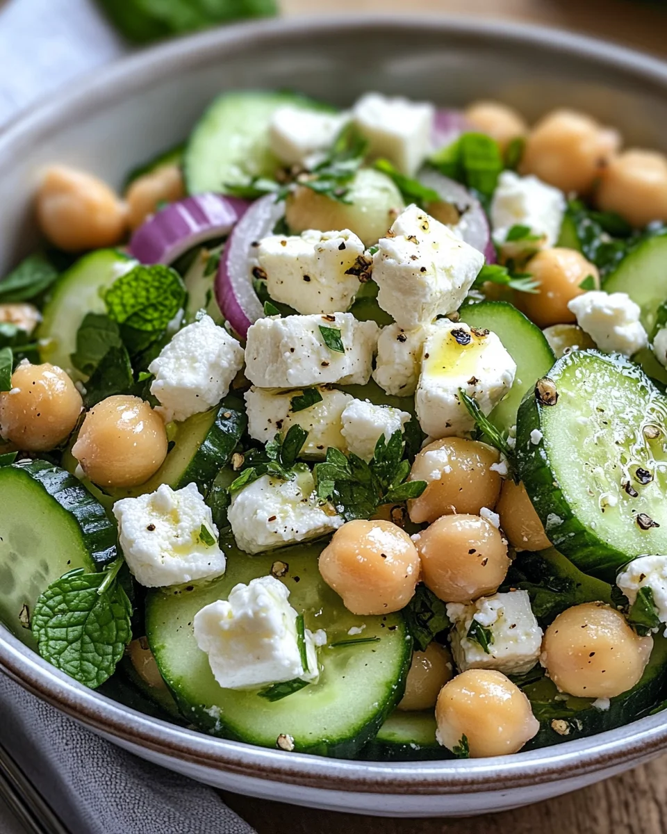 Gurkensalat mit Feta und Kichererbsen