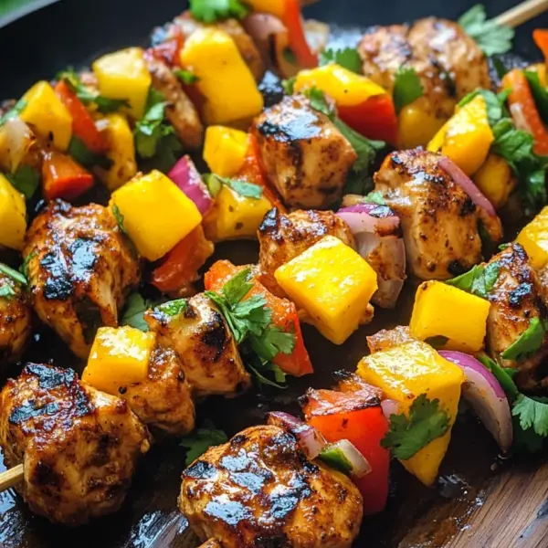 Karibische Hähnchenspieße mit Mango-Salsa