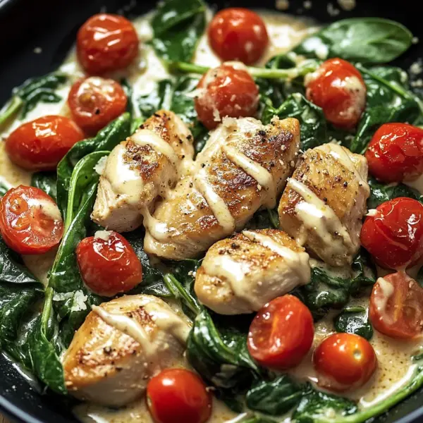 Keto Hähnchen-Spinat-Tomaten-Pfanne
