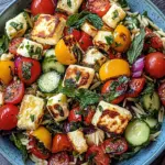 Kritharaki-Salat mit Halloumi-Croutons