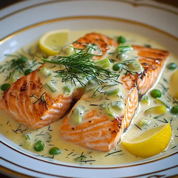 Lachs in Frühlingszwiebel-Sahnesoße
