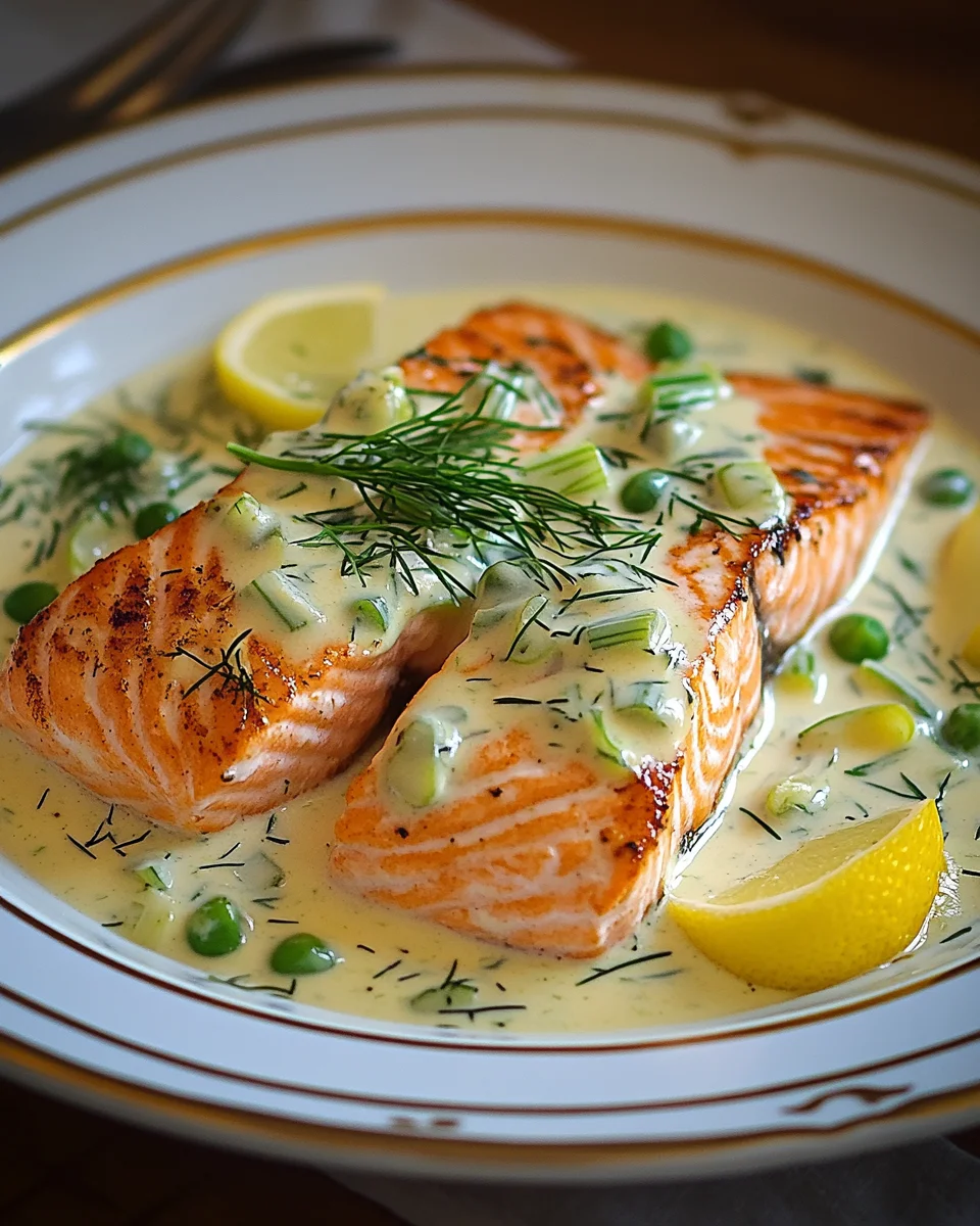 Lachs in Fr&uuml;hlingszwiebel-Sahneso&szlig;e