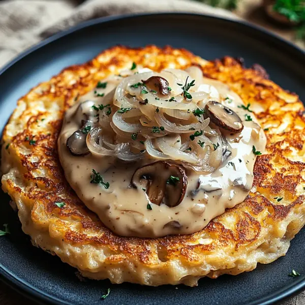 Mozzarella Rösti mit Zwiebel-Pilzrahmsoße