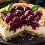 Saftiger K&auml;sekuchen mit Kirschen und Streuseln