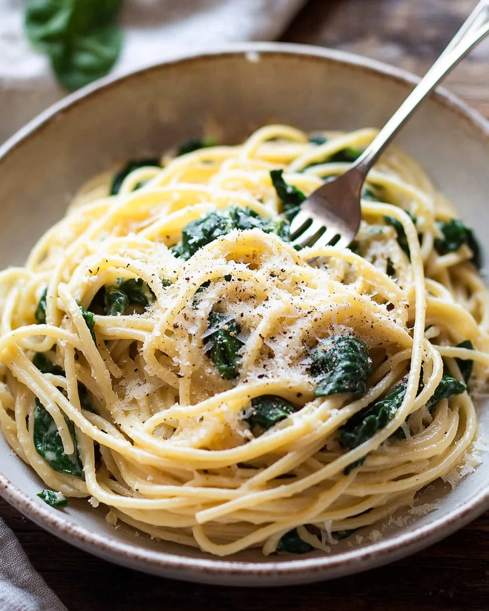 Spaghetti mit Spinat Frischkäse-Sauce 20 Spaghetti