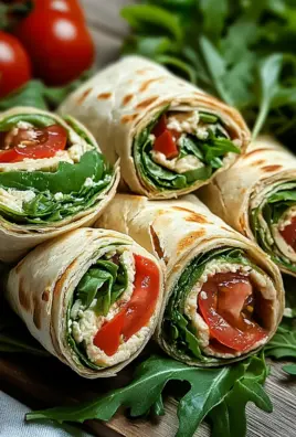 Vegetarische Wrap-Röllchen mit Rucola und Tomaten