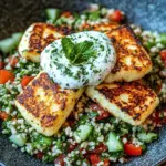 W&uuml;rziger Halloumi mit Tabbouleh und Minzjoghurt