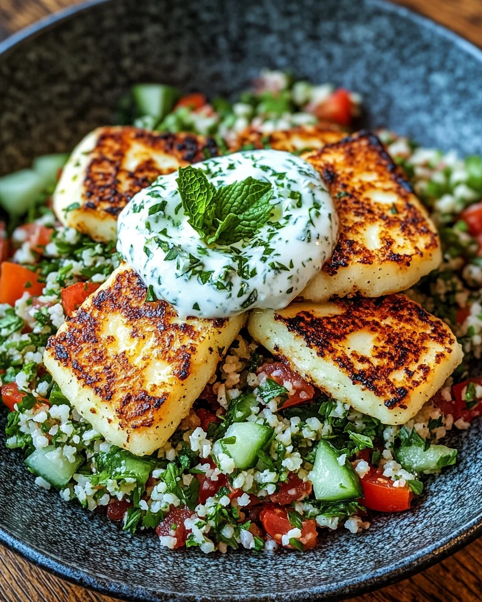 W&uuml;rziger Halloumi mit Tabbouleh und Minzjoghurt