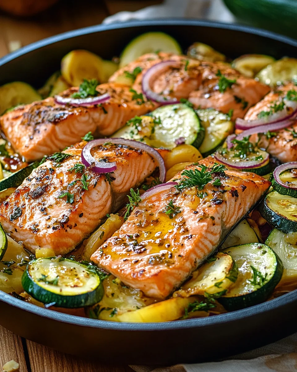 Zucchinipfanne mit Lachs
