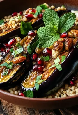 Auberginen mit Dattel-Mandel-Couscous und Minze