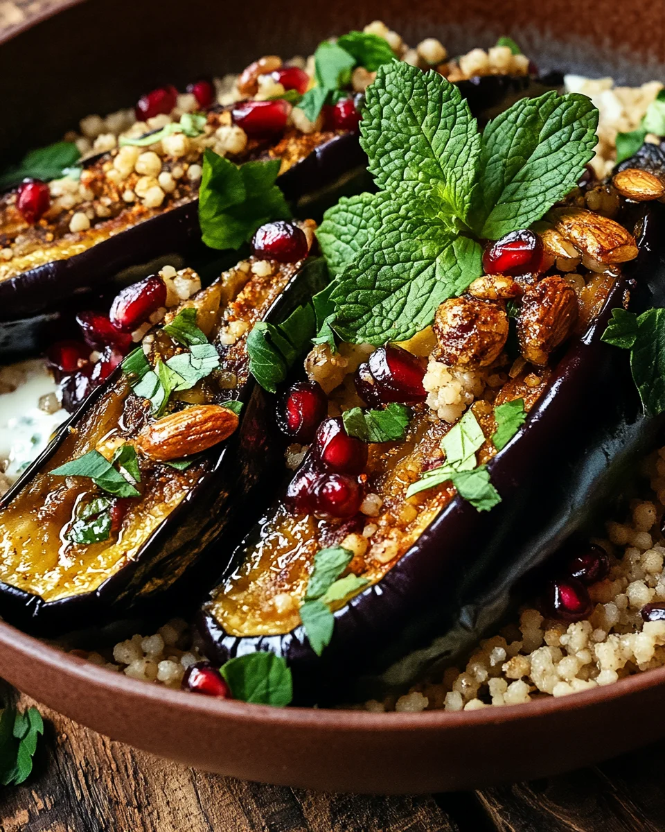 Auberginen mit Dattel-Mandel-Couscous und Minze