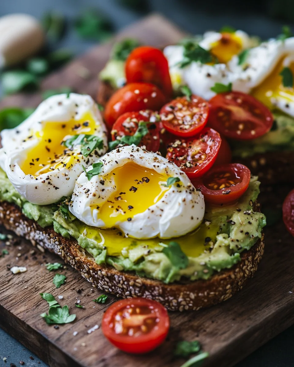 Avocado Toast mit Ei und Tomaten