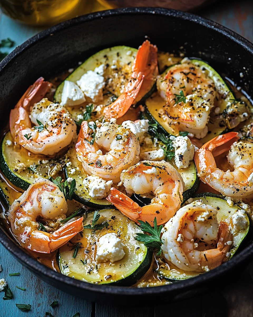 Garnelen Feta Pfanne mit Zucchini