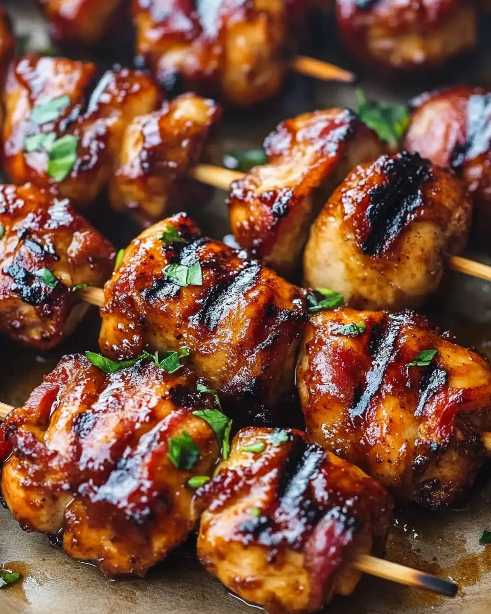 Gegrillte Honig-BBQ-Bacon-Hühnchen-Spieße einfach zubereiten 18 Gegrillte