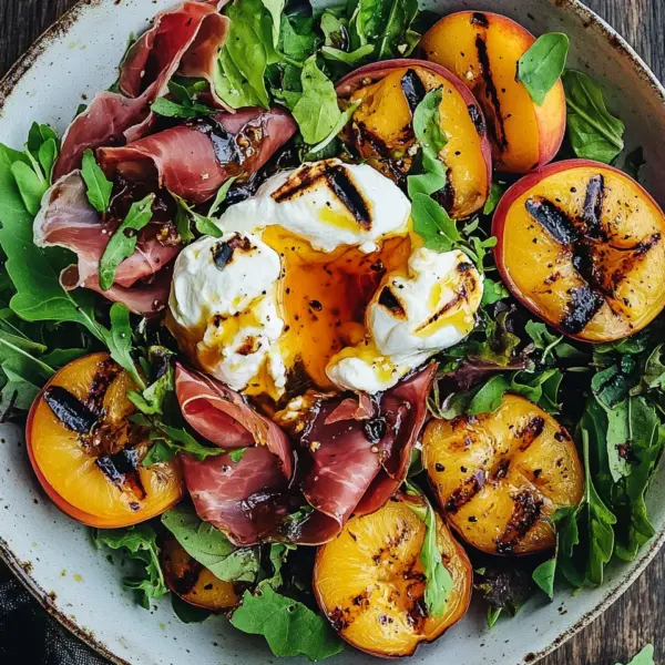Gegrillter Nektarinen-Burrata-Prosciutto-Salat