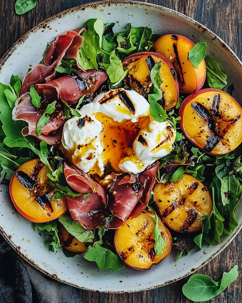 Gegrillter Nektarinen-Burrata-Prosciutto-Salat