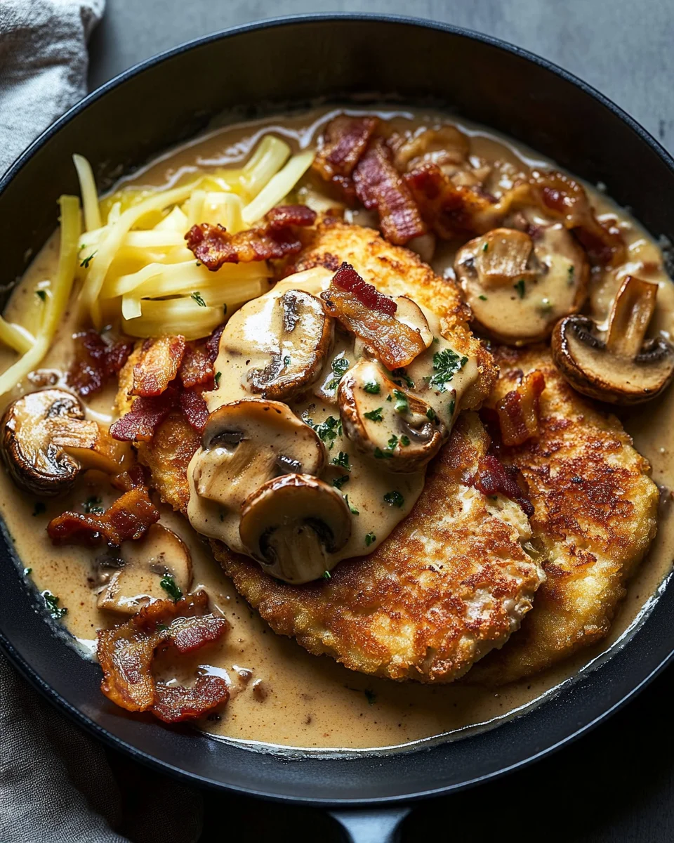 Geschmorte Schnitzelpfanne in k&ouml;stlicher J&auml;gersauce Rezept
