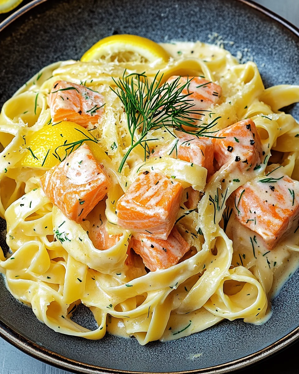 Lachs-Tagliatelle mit cremiger Zitronenso&szlig;e