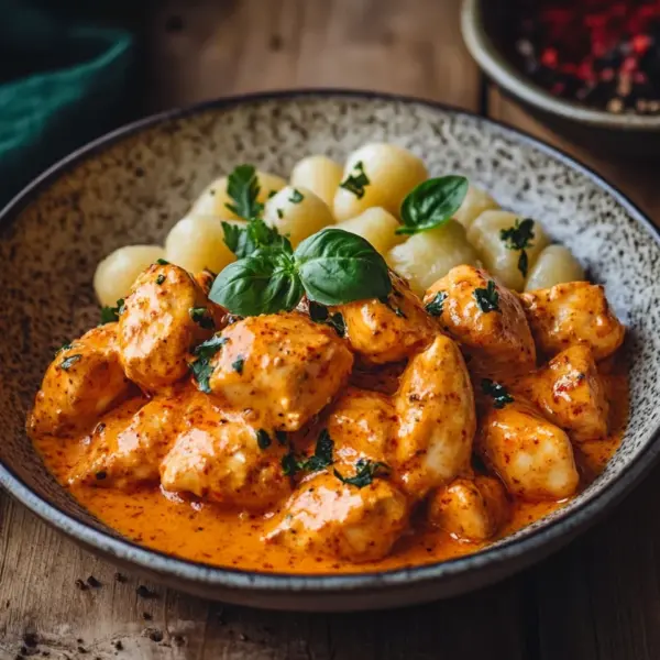 Paprika-Sahne-Hähnchen mit Gnocchi