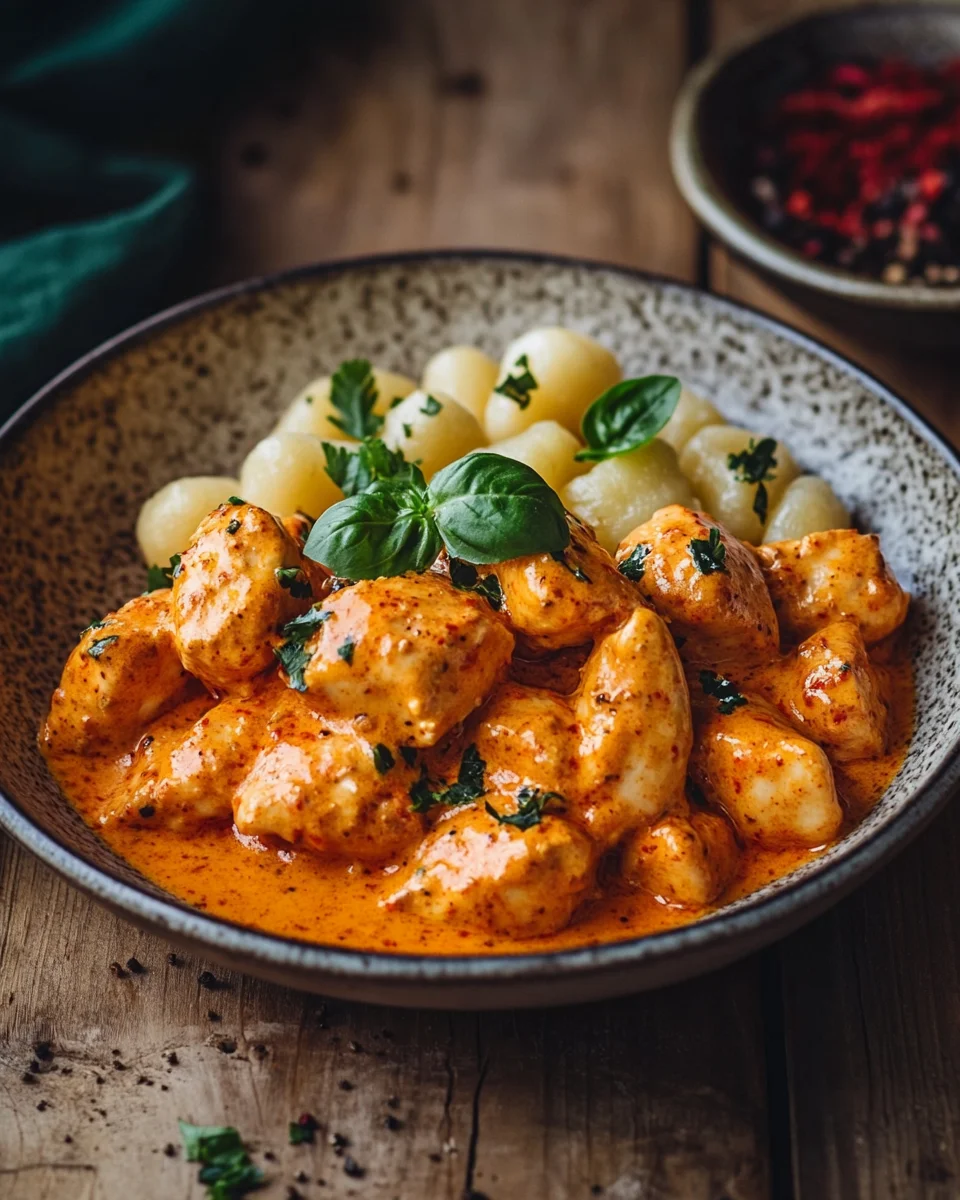 Paprika-Sahne-H&auml;hnchen mit Gnocchi