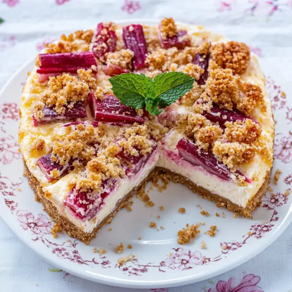 Rhabarber-Cheesecake mit Streuseln