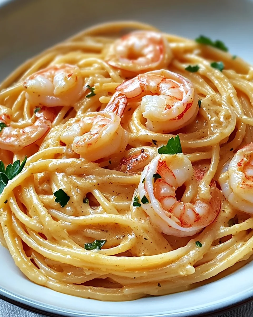 Spaghetti mit Garnelen in Frischk&auml;sesauce