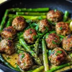 Spargelpfanne mit Frikadellen