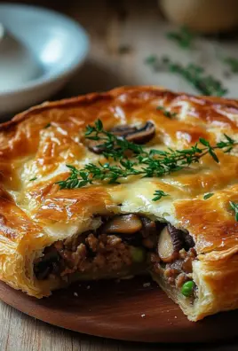 Torte mit Pilzen, Hackfleisch und Käse