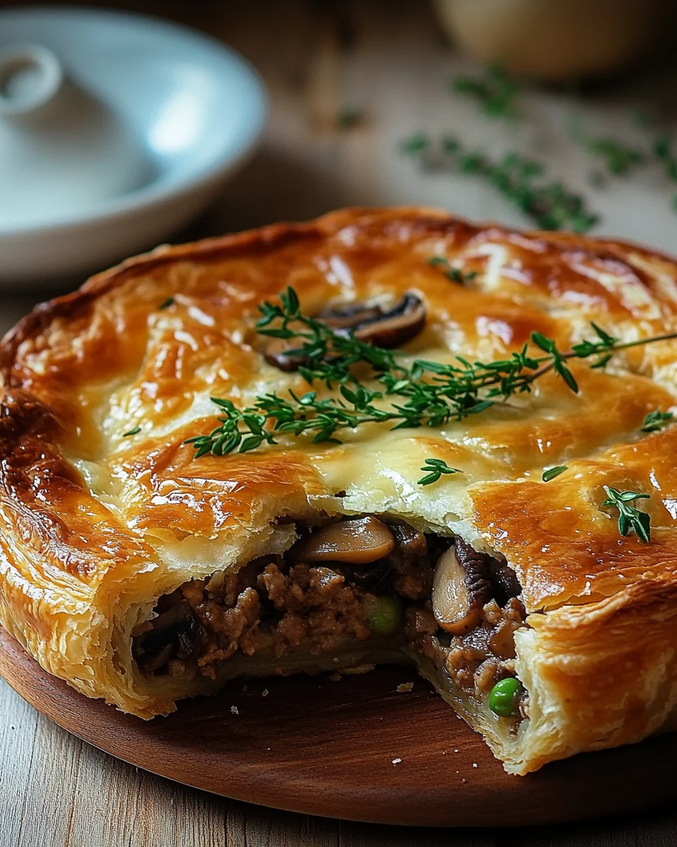 Torte mit Pilzen, Hackfleisch und K&auml;se