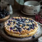 Blaubeerkuchen mit Pudding und Streusel