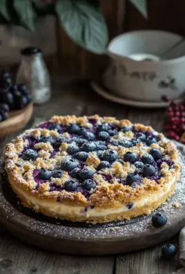 Blaubeerkuchen mit Pudding und Streusel
