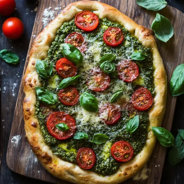 Die beste Focaccia mit Pesto und Tomaten