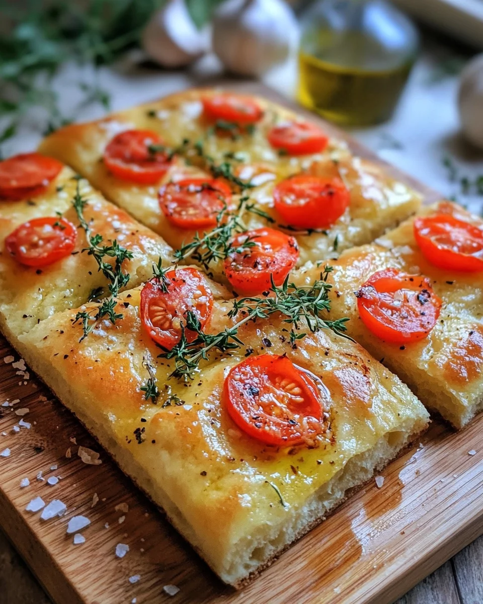 Focaccia mit Tomaten, Knoblauch & Thymian