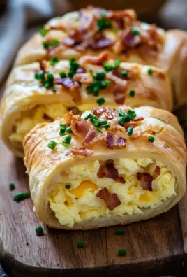 Frühstücksrollen mit Rührei, Käse und Speck