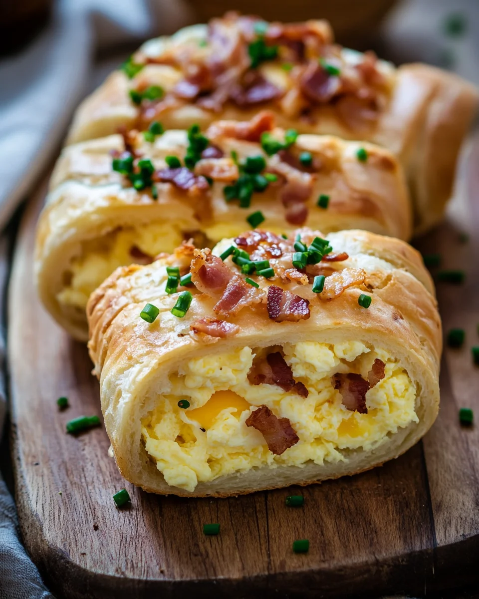 Frühstücksrollen mit Rührei, Käse und Speck