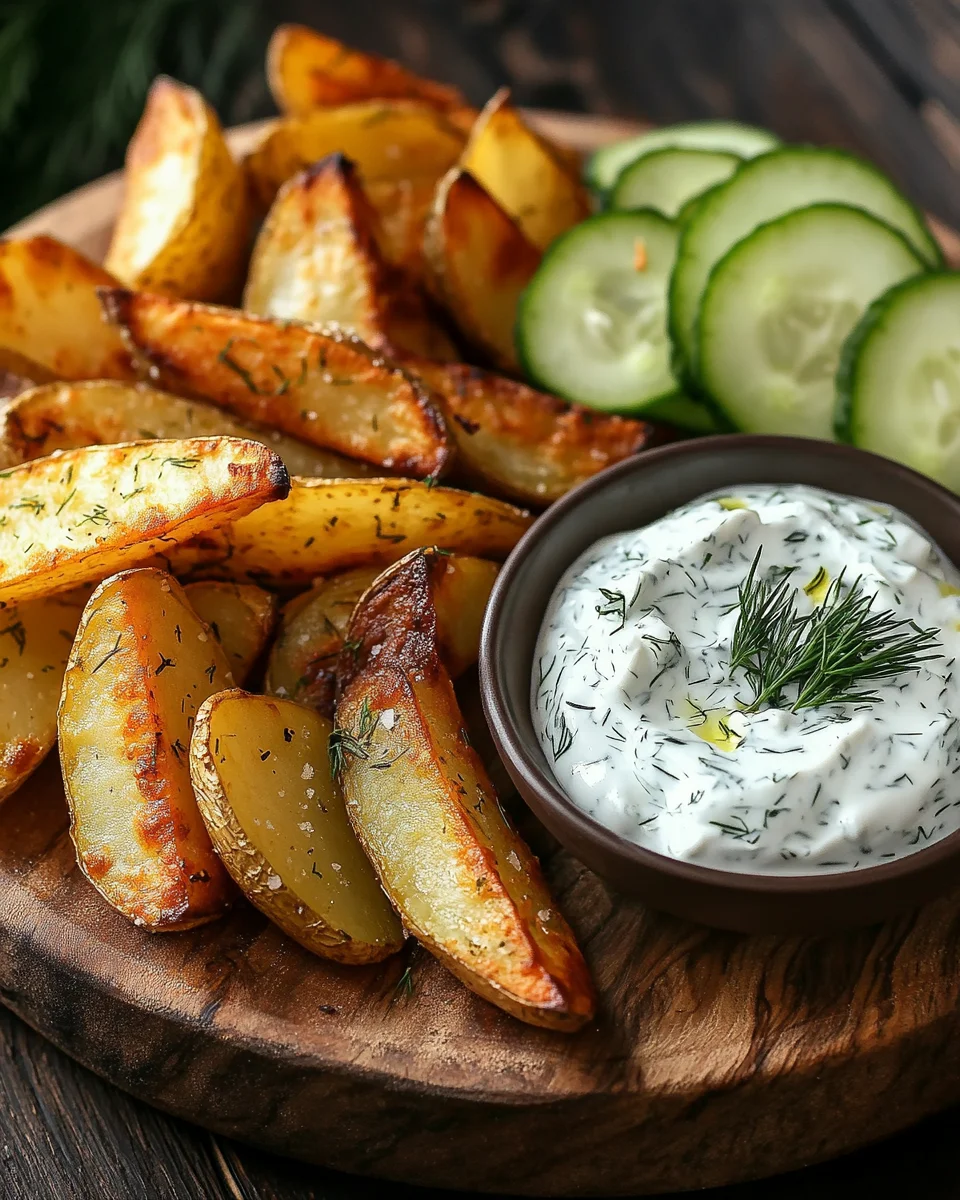 Kartoffelspalten mit Gurkendip