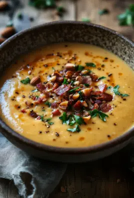 Maronensuppe mit karamellisierten Nüssen und Speck