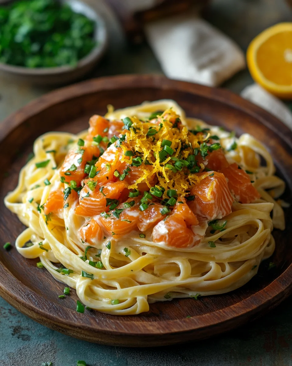Orangen Lachs Pasta