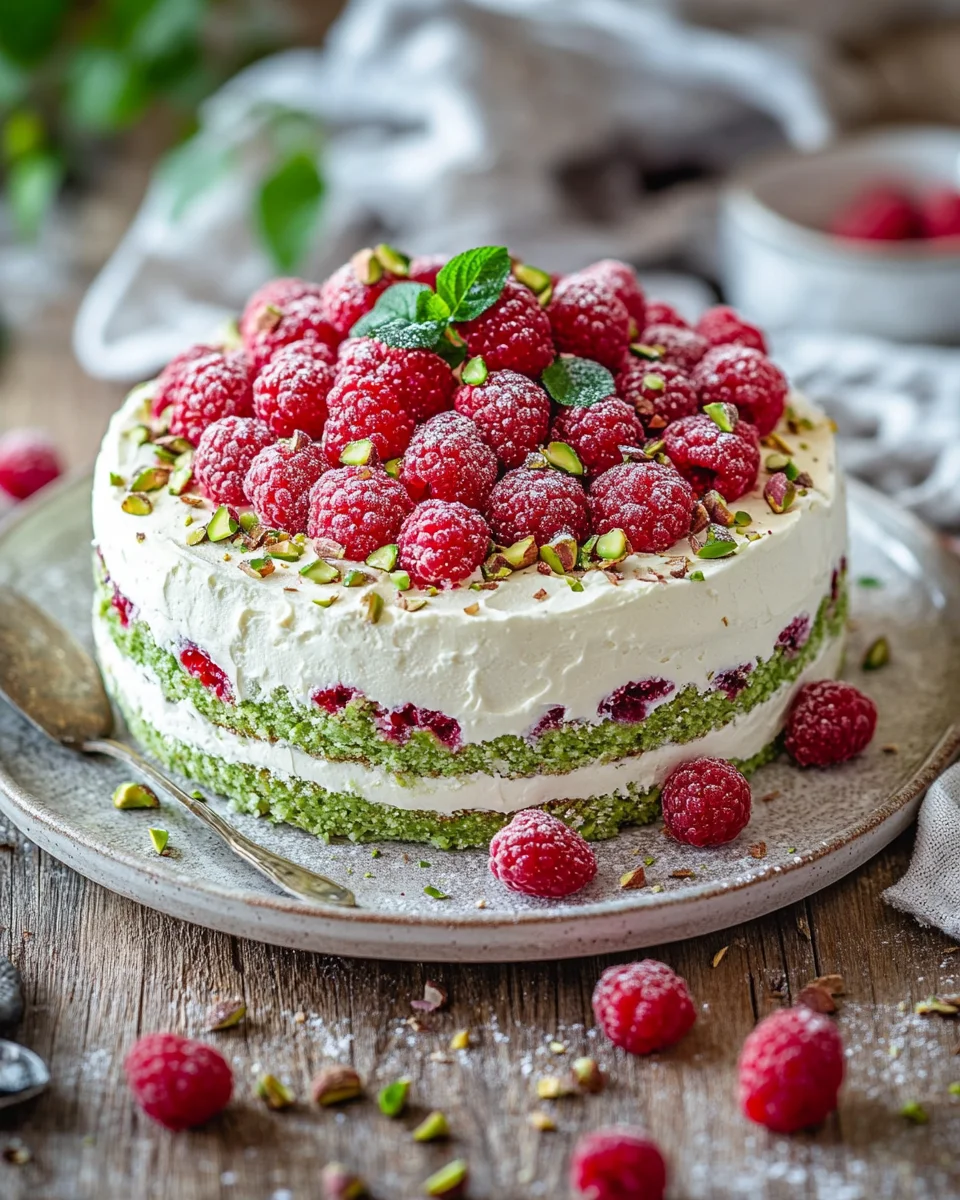 Pistazien-Himbeer-Torte mit Mascarpone-Creme
